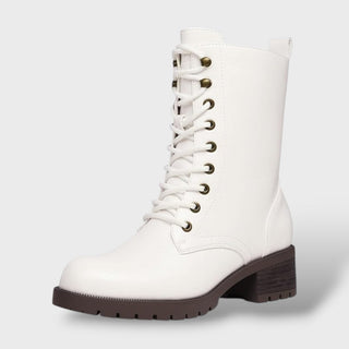 Botas de Combate con Cremallera y Tacón Bajo
