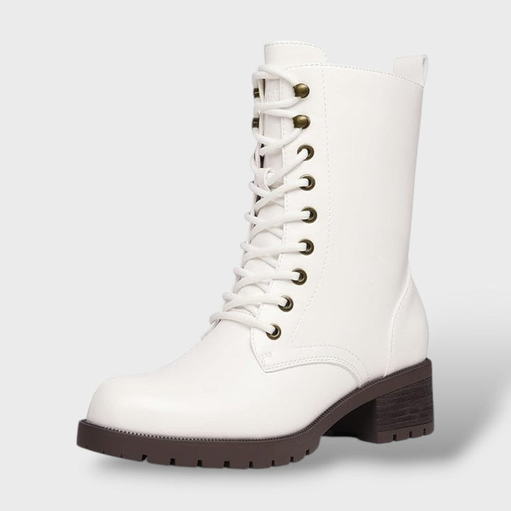 Botas de Combate con Cremallera y Tacón Bajo