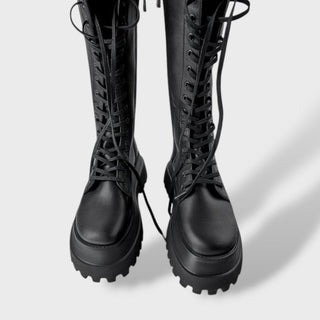 Botas Altas Mujer Negras con Cordones y Suela Track