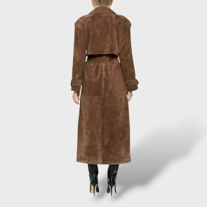 Trench coat clásico de ante para mujeres