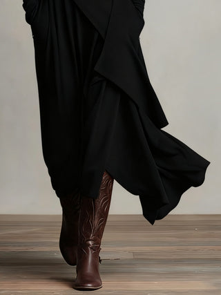 AURELIA™║Vestido largo plisado asimétrico con cuello alto