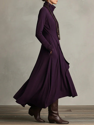 AURELIA™║Vestido largo plisado asimétrico con cuello alto