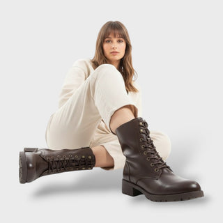 Botas de Combate con Cremallera y Tacón Bajo