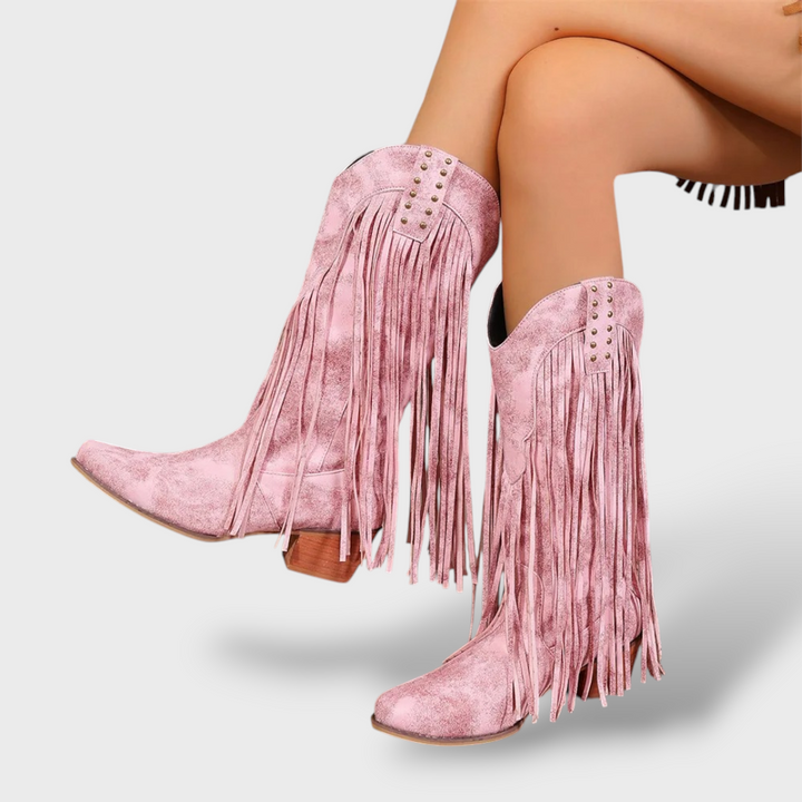 Botas Cowboy Mujer Vintage con Flecos