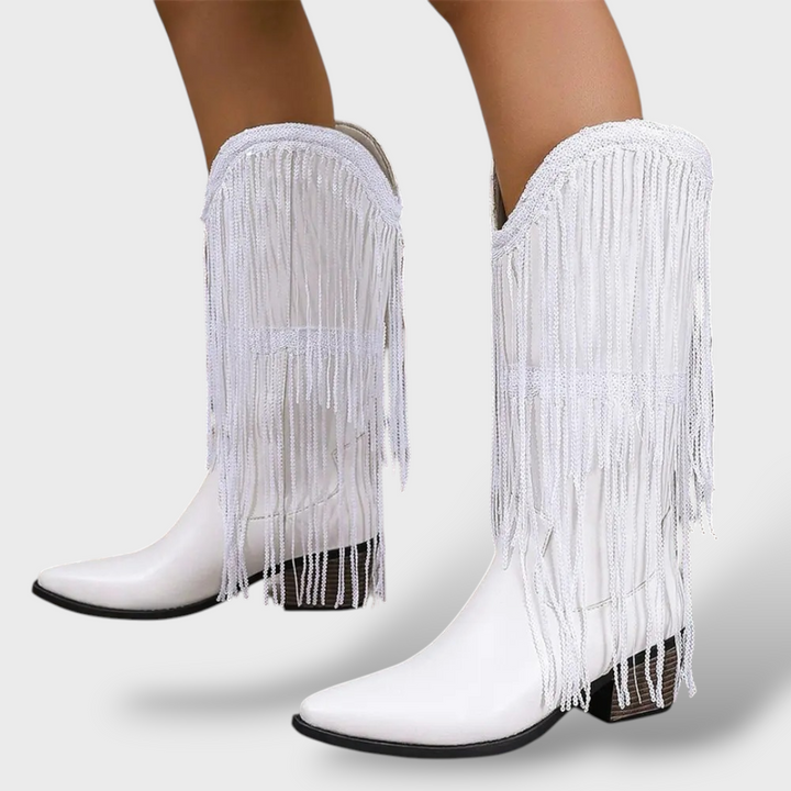 Botas Cowboy Mujer Vintage con Flecos