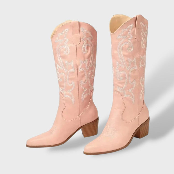 Botas Cowboy Mujer Altas Bordadas – Tacón Grueso