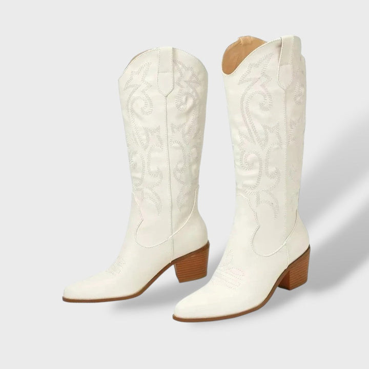 Botas Cowboy Mujer Altas Bordadas – Tacón Grueso